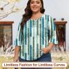 imageBlingfit 34 Length Sleeve Womens Tops Dressy Casual Shirts Ruffle Bell Sleeve Front Pleated Fasion Trendy Summer BlousesBline Stitching