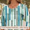 imageBlingfit 34 Length Sleeve Womens Tops Dressy Casual Shirts Ruffle Bell Sleeve Front Pleated Fasion Trendy Summer BlousesBline Stitching