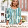 imageBlingfit 34 Length Sleeve Womens Tops Dressy Casual Shirts Ruffle Bell Sleeve Front Pleated Fasion Trendy Summer BlousesBline Stitching
