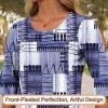 imageBlingfit 34 Length Sleeve Womens Tops Dressy Casual Shirts Ruffle Bell Sleeve Front Pleated Fasion Trendy Summer BlousesBlue Cl
