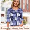 imageBlingfit 34 Length Sleeve Womens Tops Dressy Casual Shirts Ruffle Bell Sleeve Front Pleated Fasion Trendy Summer BlousesBlue Cl