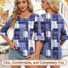 imageBlingfit 34 Length Sleeve Womens Tops Dressy Casual Shirts Ruffle Bell Sleeve Front Pleated Fasion Trendy Summer BlousesBlue Cl