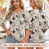 imageBlingfit 34 Length Sleeve Womens Tops Dressy Casual Shirts Ruffle Bell Sleeve Front Pleated Fasion Trendy Summer BlousesBmaple Leaf Black Flower