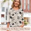 imageBlingfit 34 Length Sleeve Womens Tops Dressy Casual Shirts Ruffle Bell Sleeve Front Pleated Fasion Trendy Summer BlousesBmaple Leaf Black Flower