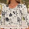 imageBlingfit 34 Length Sleeve Womens Tops Dressy Casual Shirts Ruffle Bell Sleeve Front Pleated Fasion Trendy Summer BlousesBmaple Leaf Black Flower