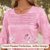 imageBlingfit 34 Length Sleeve Womens Tops Dressy Casual Shirts Ruffle Bell Sleeve Front Pleated Fasion Trendy Summer BlousesBpink Background Printing