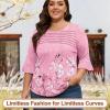 imageBlingfit 34 Length Sleeve Womens Tops Dressy Casual Shirts Ruffle Bell Sleeve Front Pleated Fasion Trendy Summer BlousesBpink Background Printing