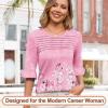 imageBlingfit 34 Length Sleeve Womens Tops Dressy Casual Shirts Ruffle Bell Sleeve Front Pleated Fasion Trendy Summer BlousesBpink Background Printing