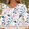 imageBlingfit 34 Length Sleeve Womens Tops Dressy Casual Shirts Ruffle Bell Sleeve Front Pleated Fasion Trendy Summer BlousesBpink Flowers and Blue Leaves