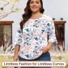 imageBlingfit 34 Length Sleeve Womens Tops Dressy Casual Shirts Ruffle Bell Sleeve Front Pleated Fasion Trendy Summer BlousesBpink Flowers and Blue Leaves