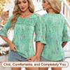 imageBlingfit 34 Length Sleeve Womens Tops Dressy Casual Shirts Ruffle Bell Sleeve Front Pleated Fasion Trendy Summer BlousesBpink Flowers on Green Background