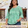 imageBlingfit 34 Length Sleeve Womens Tops Dressy Casual Shirts Ruffle Bell Sleeve Front Pleated Fasion Trendy Summer BlousesBpink Flowers on Green Background