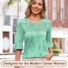 imageBlingfit 34 Length Sleeve Womens Tops Dressy Casual Shirts Ruffle Bell Sleeve Front Pleated Fasion Trendy Summer BlousesBpink Flowers on Green Background