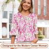 imageBlingfit 34 Length Sleeve Womens Tops Dressy Casual Shirts Ruffle Bell Sleeve Front Pleated Fasion Trendy Summer BlousesBppv
