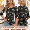 imageBlingfit 34 Length Sleeve Womens Tops Dressy Casual Shirts Ruffle Bell Sleeve Front Pleated Fasion Trendy Summer BlousesBred Flowers on Black Background