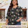 imageBlingfit 34 Length Sleeve Womens Tops Dressy Casual Shirts Ruffle Bell Sleeve Front Pleated Fasion Trendy Summer BlousesBred Flowers on Black Background