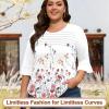 imageBlingfit 34 Length Sleeve Womens Tops Dressy Casual Shirts Ruffle Bell Sleeve Front Pleated Fasion Trendy Summer BlousesBred Flowers on White Background