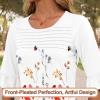 imageBlingfit 34 Length Sleeve Womens Tops Dressy Casual Shirts Ruffle Bell Sleeve Front Pleated Fasion Trendy Summer BlousesBred Flowers on White Background
