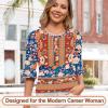 imageBlingfit 34 Length Sleeve Womens Tops Dressy Casual Shirts Ruffle Bell Sleeve Front Pleated Fasion Trendy Summer BlousesBrof