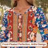 imageBlingfit 34 Length Sleeve Womens Tops Dressy Casual Shirts Ruffle Bell Sleeve Front Pleated Fasion Trendy Summer BlousesBrof