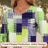 imageBlingfit 34 Length Sleeve Womens Tops Dressy Casual Shirts Ruffle Bell Sleeve Front Pleated Fasion Trendy Summer BlousesGreen Bk