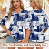 imageBlingfit 34 Length Sleeve Womens Tops Dressy Casual Shirts Ruffle Bell Sleeve Front Pleated Fasion Trendy Summer BlousesNavy Blue Strip