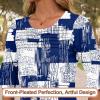 imageBlingfit 34 Length Sleeve Womens Tops Dressy Casual Shirts Ruffle Bell Sleeve Front Pleated Fasion Trendy Summer BlousesNavy Blue Strip