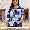 imageBlingfit 34 Length Sleeve Womens Tops Dressy Casual Shirts Ruffle Bell Sleeve Front Pleated Fasion Trendy Summer BlousesNavy Blue Strip