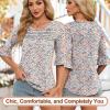 imageBlingfit 34 Length Sleeve Womens Tops Dressy Casual Shirts Ruffle Bell Sleeve Front Pleated Fasion Trendy Summer BlousesPink Blue Flower