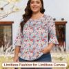 imageBlingfit 34 Length Sleeve Womens Tops Dressy Casual Shirts Ruffle Bell Sleeve Front Pleated Fasion Trendy Summer BlousesRed Flowers and Blue Leaves