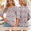 imageBlingfit 34 Length Sleeve Womens Tops Dressy Casual Shirts Ruffle Bell Sleeve Front Pleated Fasion Trendy Summer BlousesRed Flowers and Blue Leaves