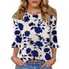 imageBlingfit 34 Length Sleeve Womens Tops Dressy Casual Shirts Ruffle Bell Sleeve Front Pleated Fasion Trendy Summer BlousesBbig Blue Flower