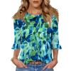 imageBlingfit 34 Length Sleeve Womens Tops Dressy Casual Shirts Ruffle Bell Sleeve Front Pleated Fasion Trendy Summer BlousesBblgt