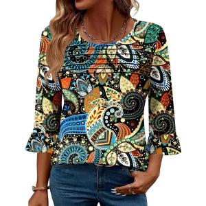 imageBlingfit 34 Length Sleeve Womens Tops Dressy Casual Shirts Ruffle Bell Sleeve Front Pleated Fasion Trendy Summer BlousesBcashew Nuts on Black Background