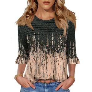 imageBlingfit 34 Length Sleeve Womens Tops Dressy Casual Shirts Ruffle Bell Sleeve Front Pleated Fasion Trendy Summer BlousesBgray and Orange Wave