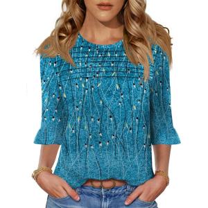 imageBlingfit 34 Length Sleeve Womens Tops Dressy Casual Shirts Ruffle Bell Sleeve Front Pleated Fasion Trendy Summer BlousesBgreen Catkins