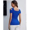 imageBlingfit Cold Shoulder Tops Tunic Summer Slim Fit Shirts for Women V Neck Short Sleeve Casual Tees Workout TopsBlue