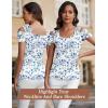 imageBlingfit Cold Shoulder Tops Tunic Summer Slim Fit Shirts for Women V Neck Short Sleeve Casual Tees Workout TopsBlue Flowers on White Background
