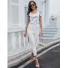 imageBlingfit Cold Shoulder Tops Tunic Summer Slim Fit Shirts for Women V Neck Short Sleeve Casual Tees Workout TopsBlue Flowers on White Background