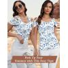 imageBlingfit Cold Shoulder Tops Tunic Summer Slim Fit Shirts for Women V Neck Short Sleeve Casual Tees Workout TopsBlue Flowers on White Background