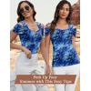 imageBlingfit Cold Shoulder Tops Tunic Summer Slim Fit Shirts for Women V Neck Short Sleeve Casual Tees Workout TopsBlue Printed Flower