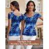 imageBlingfit Cold Shoulder Tops Tunic Summer Slim Fit Shirts for Women V Neck Short Sleeve Casual Tees Workout TopsBlue Printed Flower