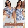 imageBlingfit Cold Shoulder Tops Tunic Summer Slim Fit Shirts for Women V Neck Short Sleeve Casual Tees Workout TopsBlue and White Porcelain Flowers
