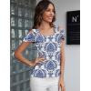 imageBlingfit Cold Shoulder Tops Tunic Summer Slim Fit Shirts for Women V Neck Short Sleeve Casual Tees Workout TopsBlue and White Porcelain Flowers