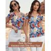 imageBlingfit Cold Shoulder Tops Tunic Summer Slim Fit Shirts for Women V Neck Short Sleeve Casual Tees Workout TopsColorful Flowers on Navy Background