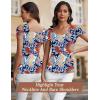 imageBlingfit Cold Shoulder Tops Tunic Summer Slim Fit Shirts for Women V Neck Short Sleeve Casual Tees Workout TopsColorful Flowers on Navy Background