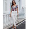 imageBlingfit Cold Shoulder Tops Tunic Summer Slim Fit Shirts for Women V Neck Short Sleeve Casual Tees Workout TopsColorful Flowers on Navy Background