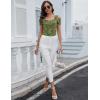 imageBlingfit Cold Shoulder Tops Tunic Summer Slim Fit Shirts for Women V Neck Short Sleeve Casual Tees Workout TopsGreen Background Print