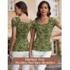 imageBlingfit Cold Shoulder Tops Tunic Summer Slim Fit Shirts for Women V Neck Short Sleeve Casual Tees Workout TopsGreen Background Print