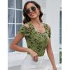 imageBlingfit Cold Shoulder Tops Tunic Summer Slim Fit Shirts for Women V Neck Short Sleeve Casual Tees Workout TopsGreen Background Print